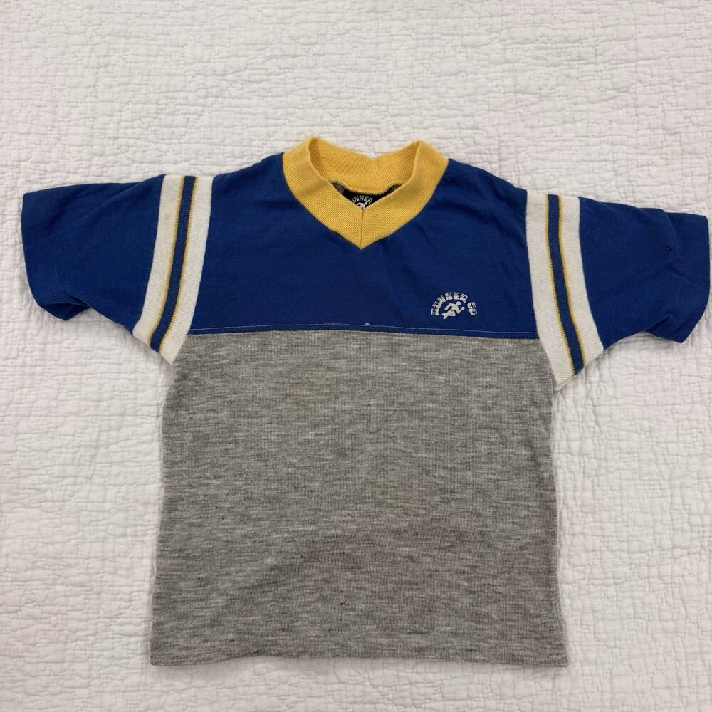 Vintage Kids Short Sleeve V-Neck Shirt Blue/Gray/Yellow Size 6 USA